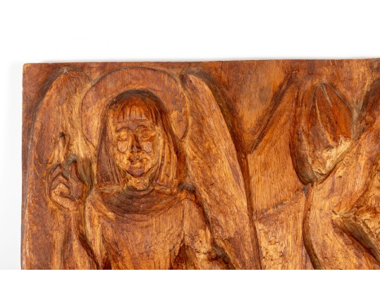 Wood Carved Maiden & Devil Relief