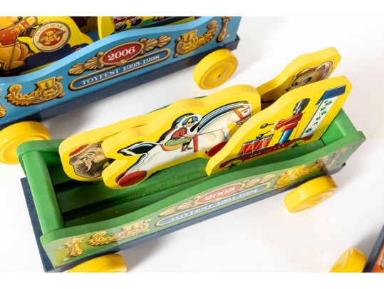 Early 2000's Fisher Price Toy Town Toyfest Wood Carts