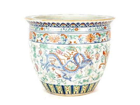 19th Century Chinese Export Rose Famille Koi Fish Planter
