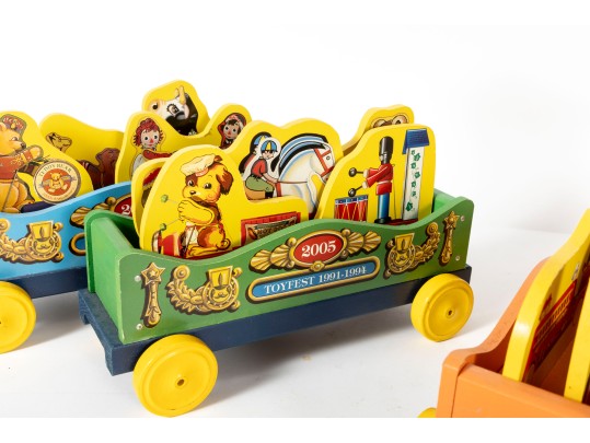 Early 2000's Fisher Price Toy Town Toyfest Wood Carts