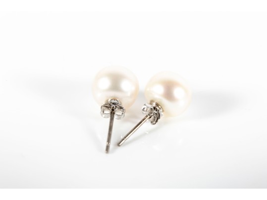 Sterling Silver Cultured Button Pearl Stud Earrings