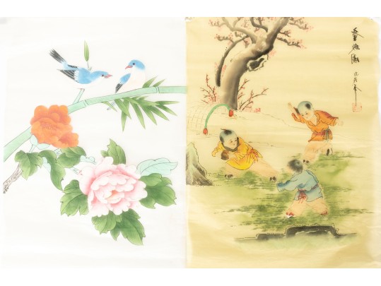 Pair Of Antique Chinese Silk Paintings