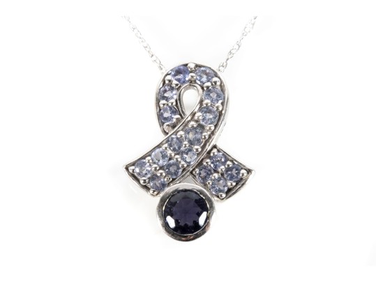 10k White Gold Tanzanite Set Ribbon Motif Pendant Necklace