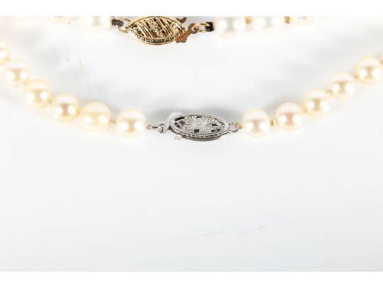 Knotted Culture Pearl Necklaces With 14k Gold Clasps