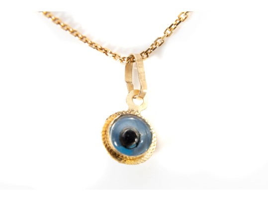 14k Yellow Gold Dainty Glass Evil Eye Pendant Necklace