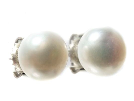 Sterling Silver Cultured Button Pearl Stud Earrings