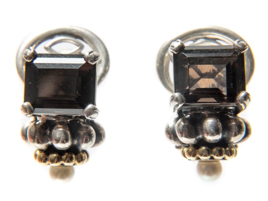 Caviar By Lagos Sterling Silver And 18k Smoky Quartz And Cultured Pearl Earrings