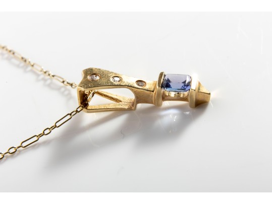 14k Yellow Gold Tanzanite And Diamond Pendant Necklace