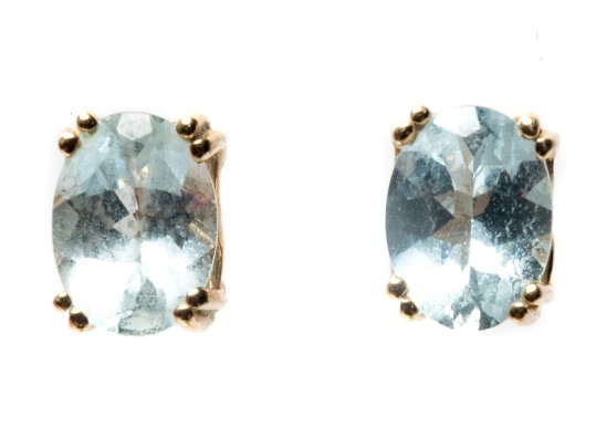 14k Yellow Gold Oval Faceted Aquamarine Stud Earrings, App. 1.94 TCW
