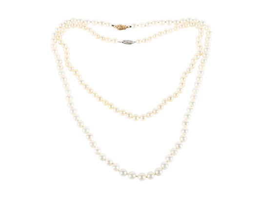 Knotted Culture Pearl Necklaces With 14k Gold Clasps