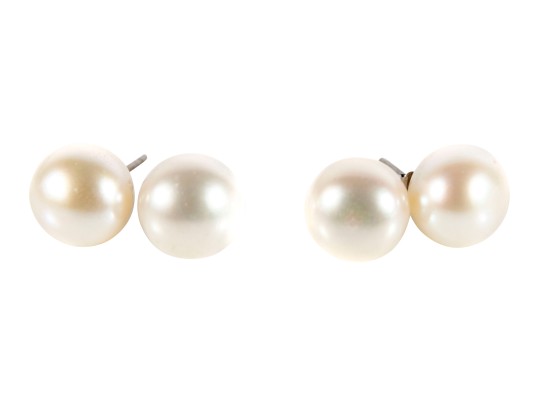 Sterling Silver Cultured Button Pearl Stud Earrings