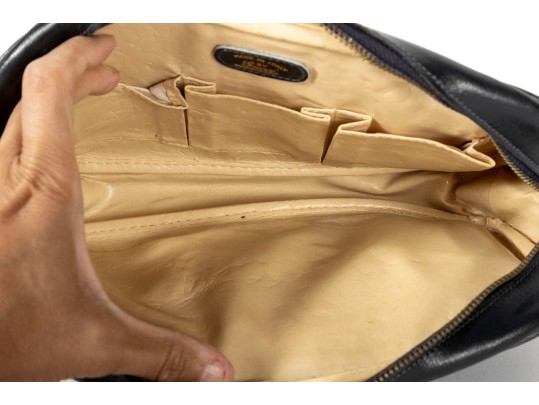 1980's Gucci Monogram Shoulder Bag With Navy Leather