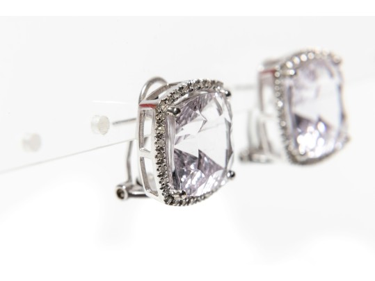 18k White Gold Cushion Fantasy Cut Amethyst And Diamond Halo Earrings