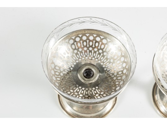 Pair Of Sterling Silver & Glass Dessert Cups