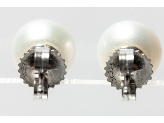 Sterling Silver Cultured Button Pearl Stud Earrings