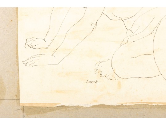 William Shock (American, 1913 - 1976) Nude Sketch Art 