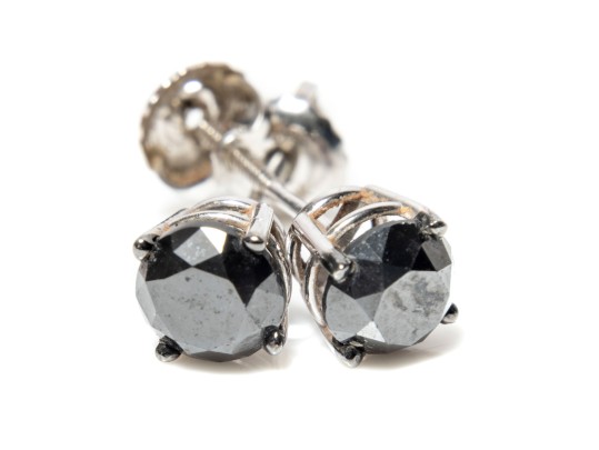 10k White Gold Black Diamond Stud Earrings