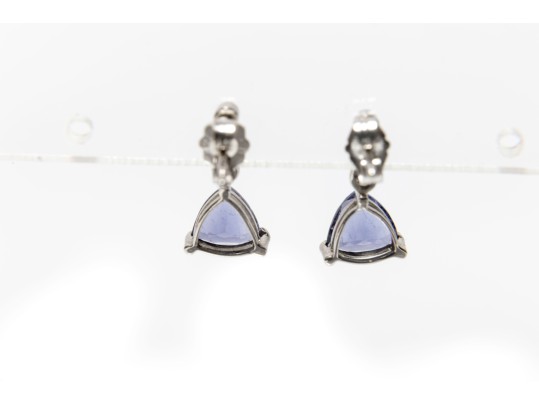 14k White Gold Trillion Tanzanite And Diamond Drop Earrings