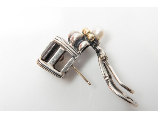 Caviar By Lagos Sterling Silver And 18k Smoky Quartz And Cultured Pearl Earrings