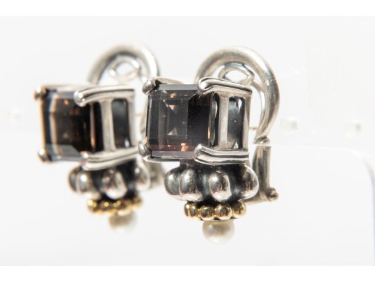 Caviar By Lagos Sterling Silver And 18k Smoky Quartz And Cultured Pearl Earrings