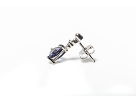 14k White Gold Trillion Tanzanite And Diamond Drop Earrings