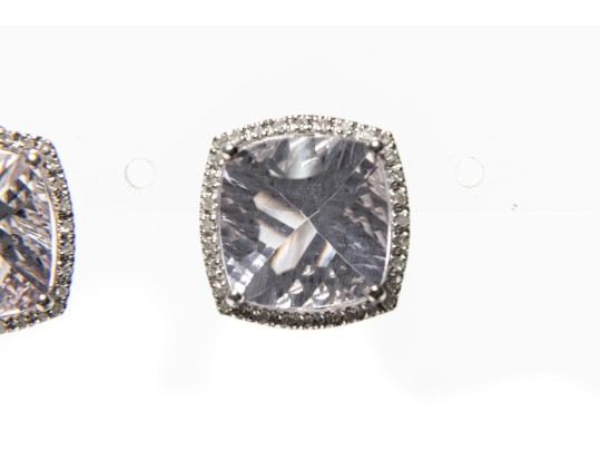 18k White Gold Cushion Fantasy Cut Amethyst And Diamond Halo Earrings