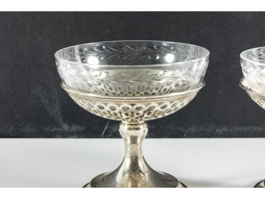 Pair Of Sterling Silver & Glass Dessert Cups