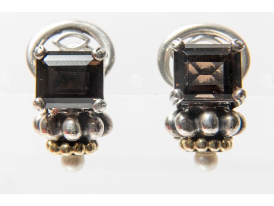 Caviar By Lagos Sterling Silver And 18k Smoky Quartz And Cultured Pearl Earrings