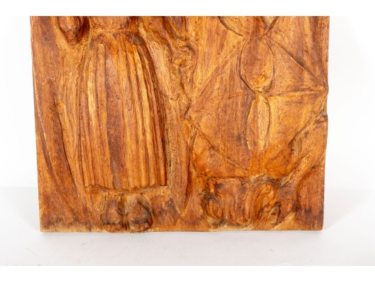 Wood Carved Maiden & Devil Relief