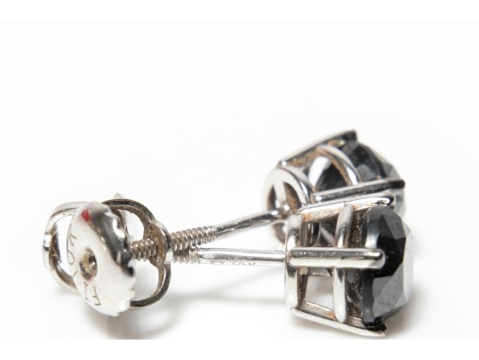 10k White Gold Black Diamond Stud Earrings