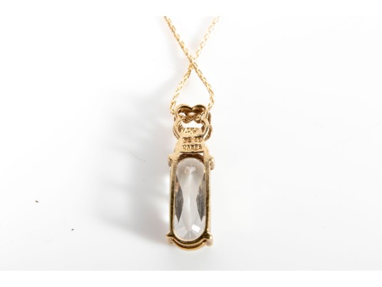 14K Yellow Gold White Zircona Pendant Necklace