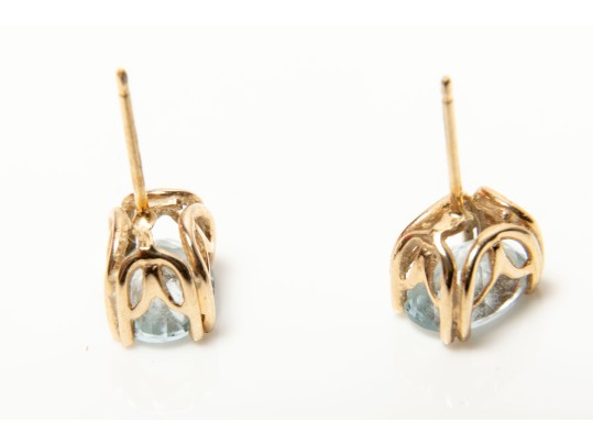 14k Yellow Gold Oval Faceted Aquamarine Stud Earrings, App. 1.94 TCW