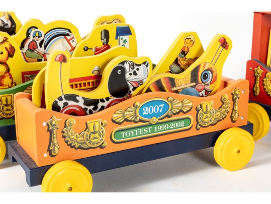 Early 2000's Fisher Price Toy Town Toyfest Wood Carts