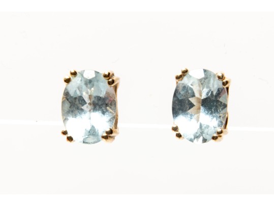 14k Yellow Gold Oval Faceted Aquamarine Stud Earrings, App. 1.94 TCW