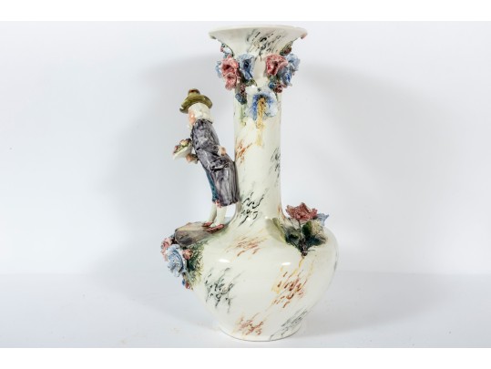 Vintage Capodimonte Style Floral Slip Vase