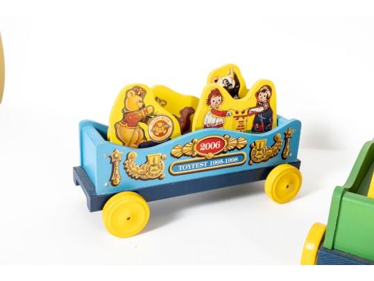 Early 2000's Fisher Price Toy Town Toyfest Wood Carts