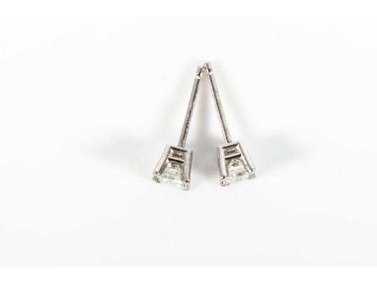 14k White Gold Princess Moissanite Stud Earrings