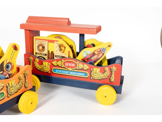 Early 2000's Fisher Price Toy Town Toyfest Wood Carts