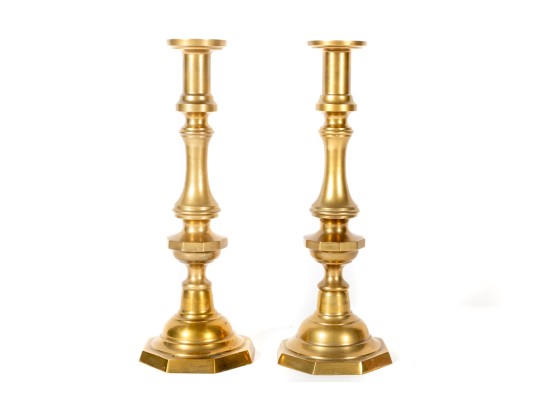Pair Of Vintage Cast Brass Candlestick Holders