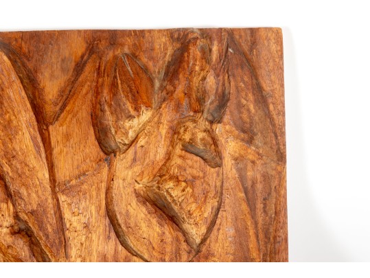 Wood Carved Maiden & Devil Relief