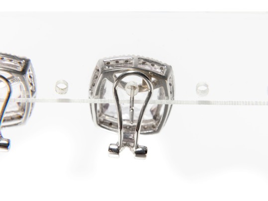 18k White Gold Cushion Fantasy Cut Amethyst And Diamond Halo Earrings