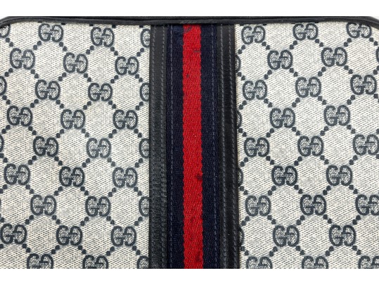 1980's Gucci Monogram Shoulder Bag With Navy Leather