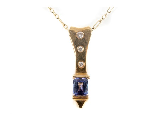 14k Yellow Gold Tanzanite And Diamond Pendant Necklace