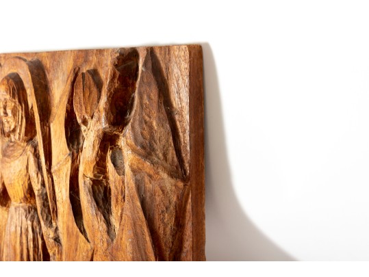 Wood Carved Maiden & Devil Relief