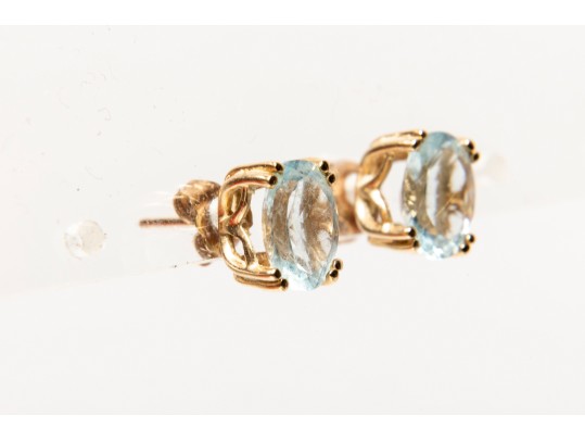 14k Yellow Gold Oval Faceted Aquamarine Stud Earrings, App. 1.94 TCW