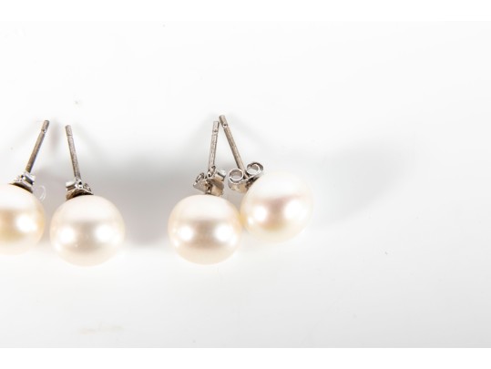 Sterling Silver Cultured Button Pearl Stud Earrings