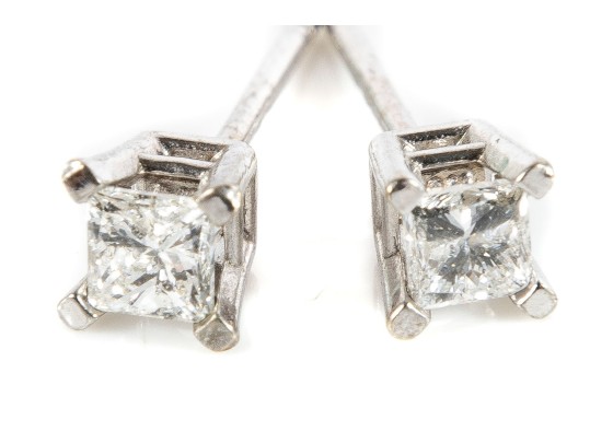 14k White Gold Princess Moissanite Stud Earrings