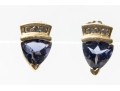 14k Yellow Gold Trillion Tanzanite And Diamond Stud Earrings