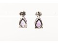 Sterling Silver Pair Of Pretty Pear Amethyst And White Sapphire Pendant Earrings