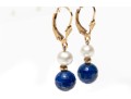 14k Yellow Gold Cultured Pearl And Lapis Lazuli Drop Earrings